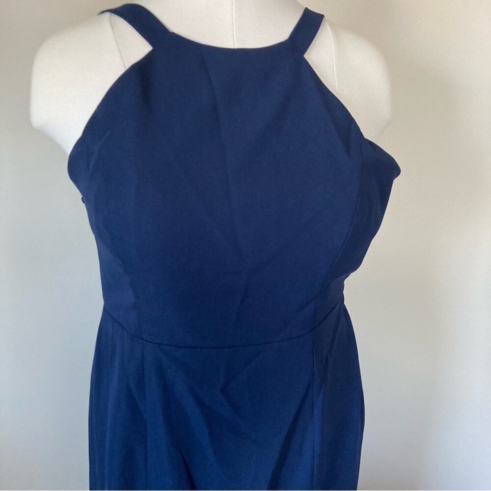 Dessy Collection NWT High Neck Backless Crepe Trumpet Midnight Gown Size 16 - Picture 7 of 8